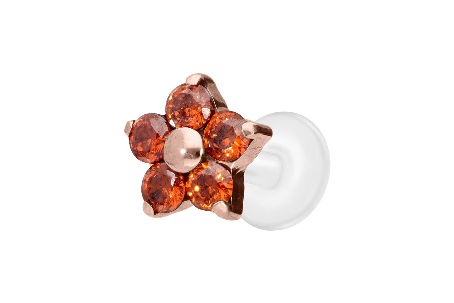 PTFE Labret Piercing mit Innengewinde + Titan-Aufsatz KRISTALLBLUME